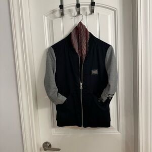 Philipp Plein Black Bomber Jacket with Gray Sleeves As Is